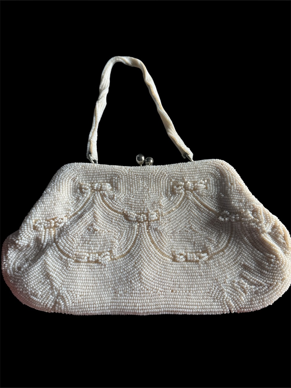 Retro Vintage Beaded Clutch Purse Made in japan White OffWhite Floral